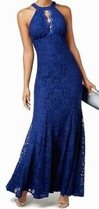 Nightway-Womens Blue Cutout Lace Gown